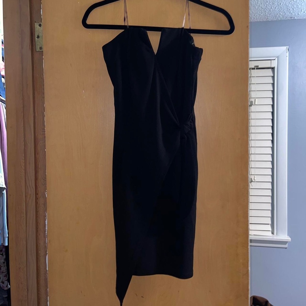Black strapless mini dress